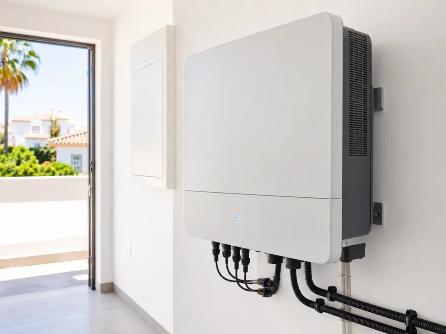 Solar inverter mounted on a wall
